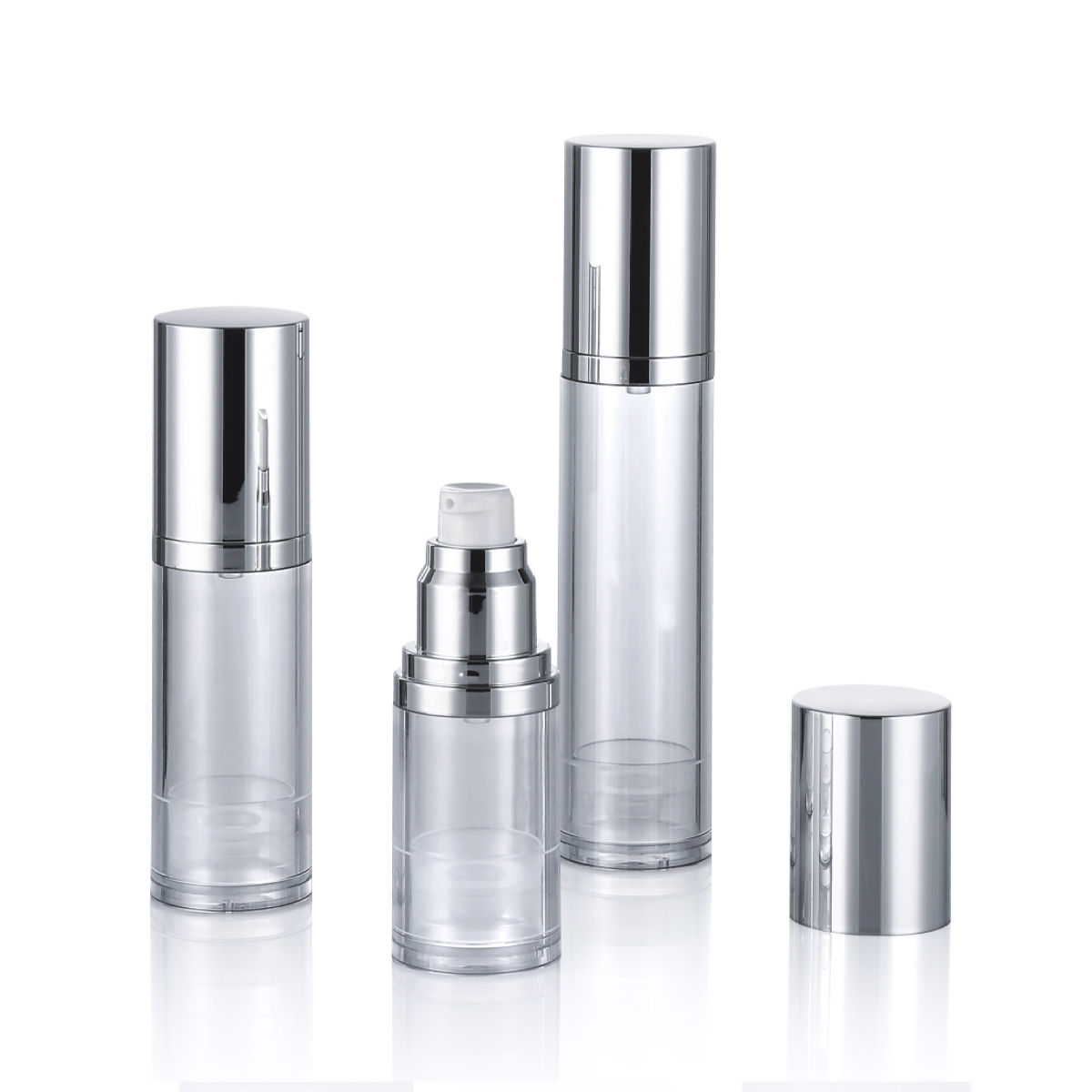 15ml 30ml 50ml Custom Shiny/Matte Silver Cosmetic Skin Care Airless Pump Bottle L04-1