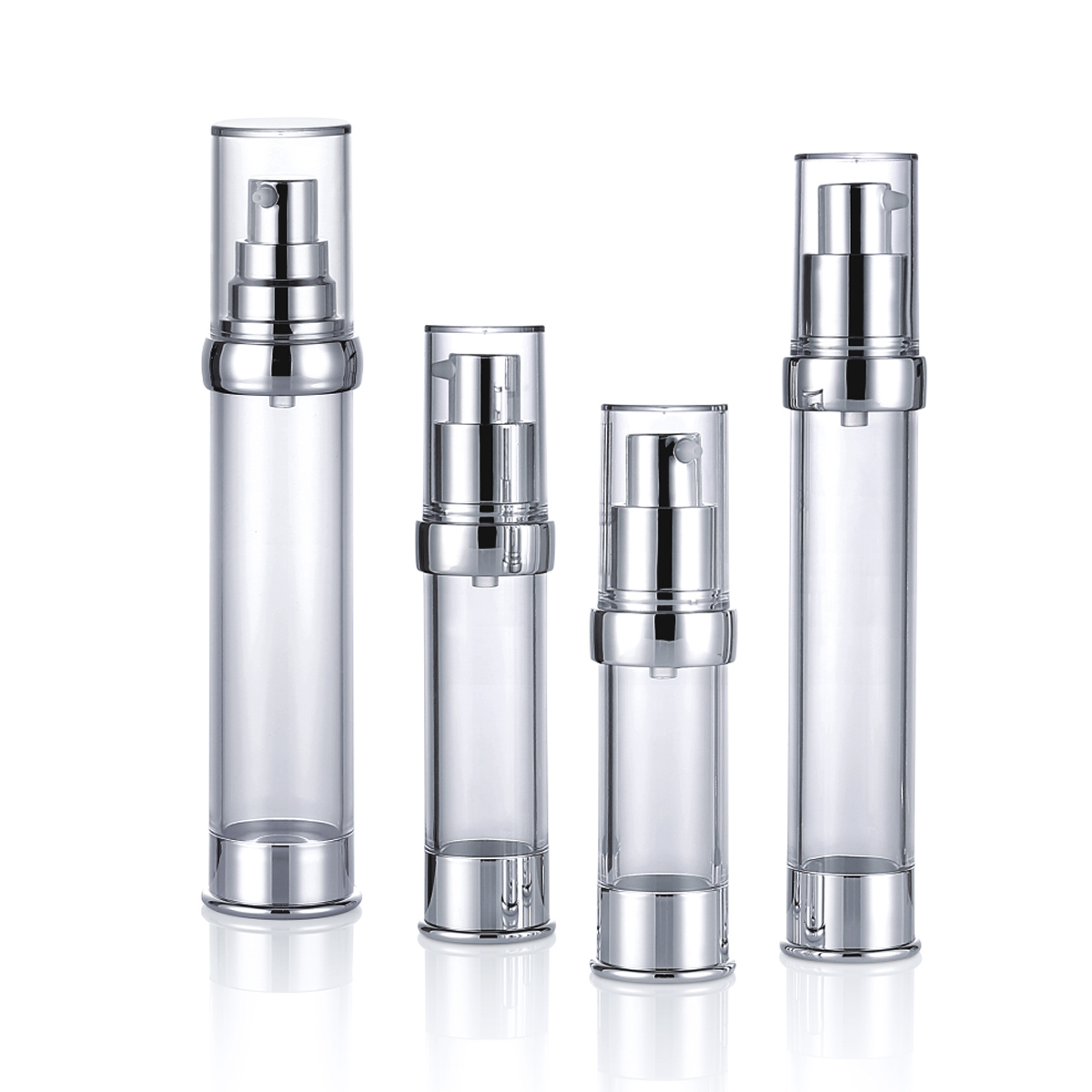 15ml 20ml 30ml 50ml Multi Size Transparent Silver Press Pump Head Essence Lotion Plastic Airless Pump Bottle L08