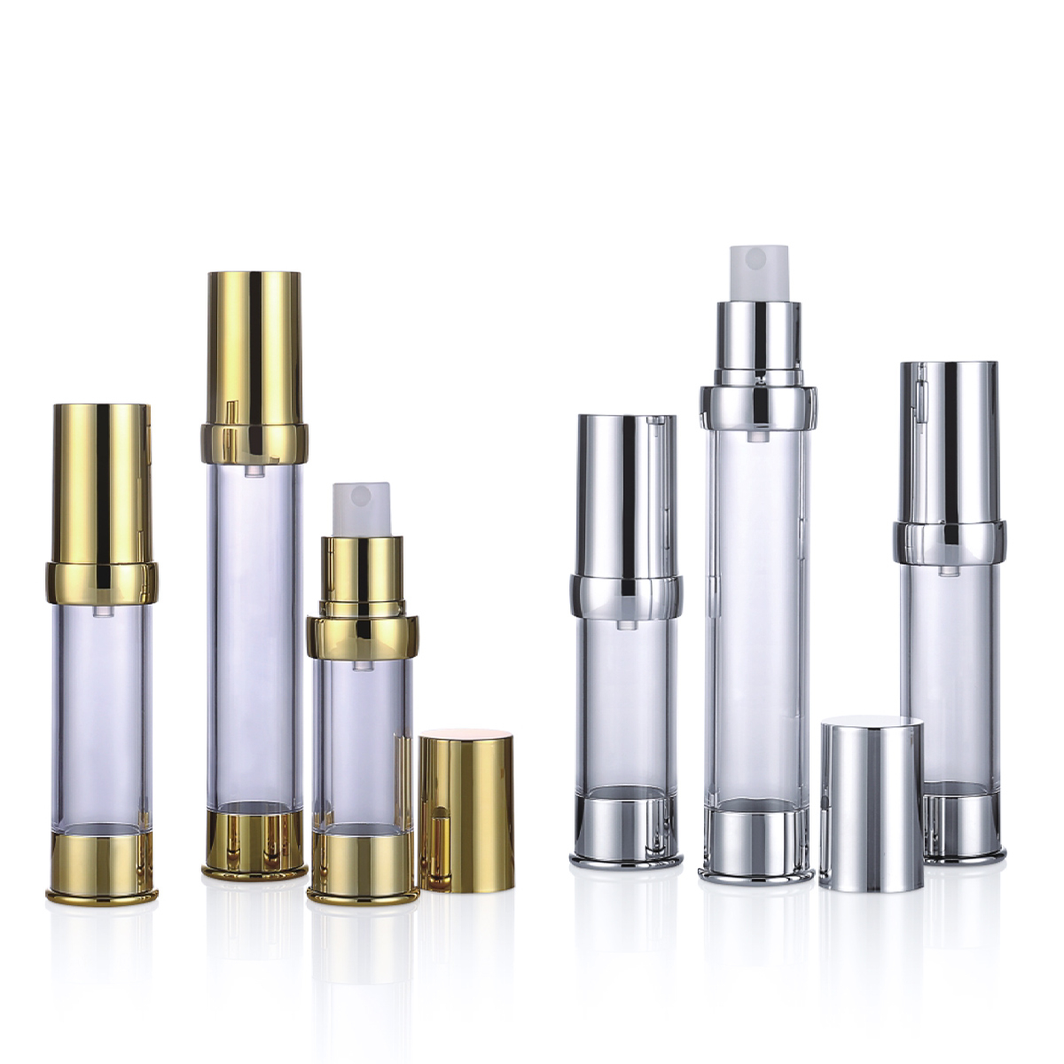 15ml 20ml 30ml 50ml Mini Shiny Gold/Silver Airless Pump Spray Lotion Bottle L08