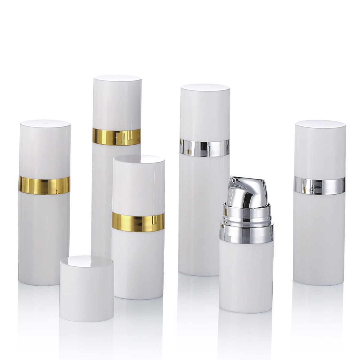 15ml 30ml 50ml White Airless Pump Bottle With Gold Line Cap PP Airless Cosmetic Bottle For Lotion Cream L15